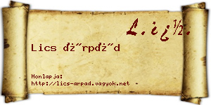 Lics Árpád névjegykártya